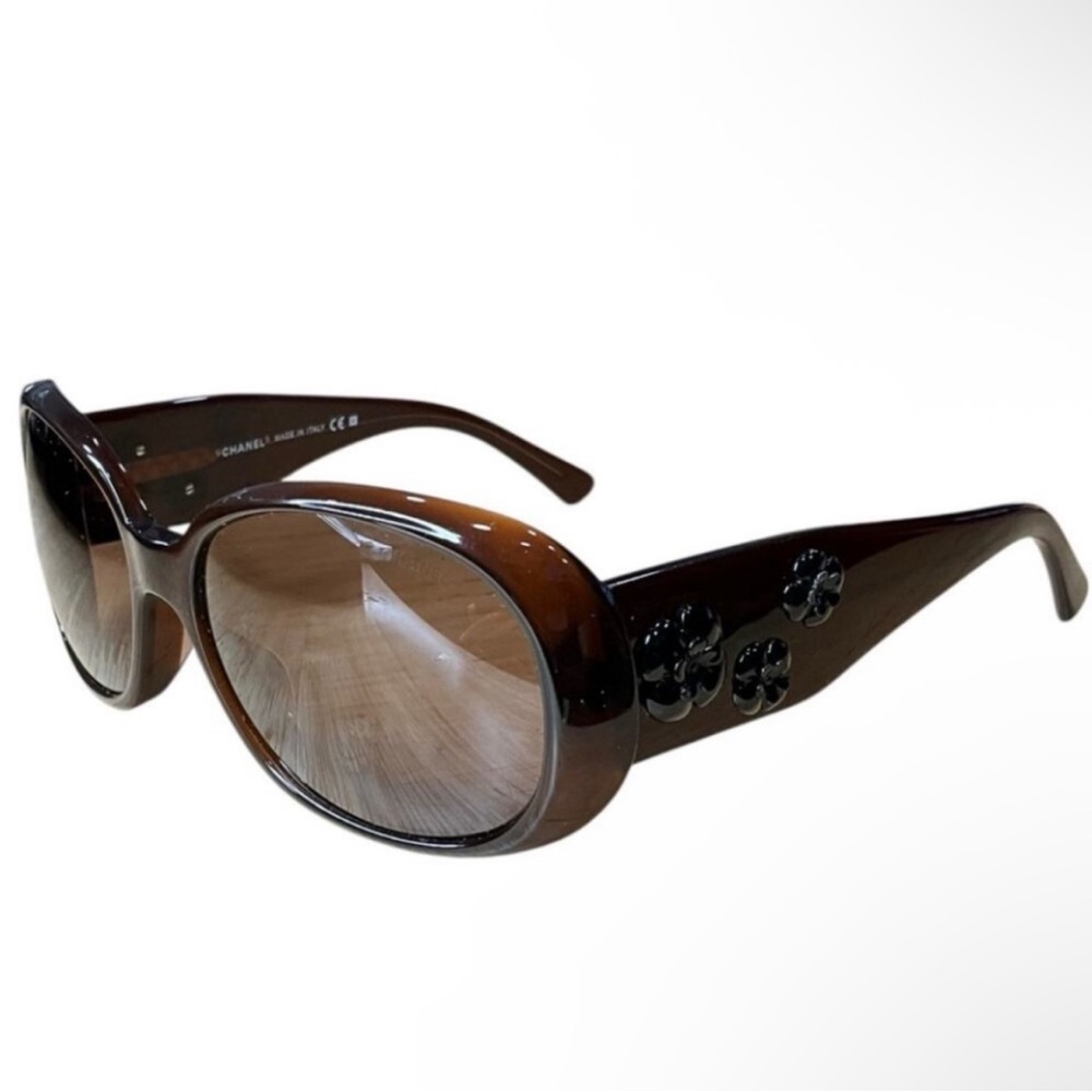 Chanel 5113 538/73 Sunglasses Transparent Brown with Black Camellia Flowers - Picture 5 of 16